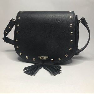 Victoria’s Secret Crossbody Saddle Bag, Small. Black with Gold Detailing NWOT